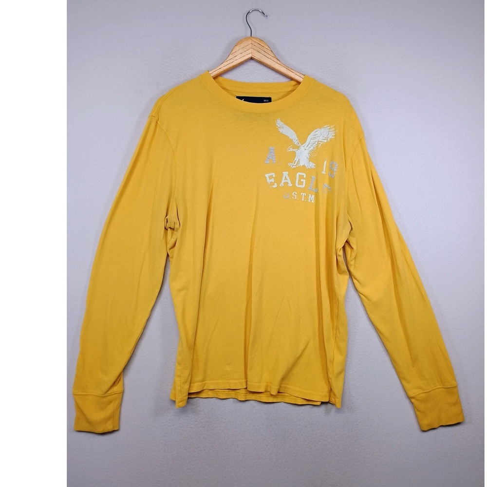 Skater Streetwear American Eagle Mens Large Yellow Graphic Long Sleeve Tee Shirt